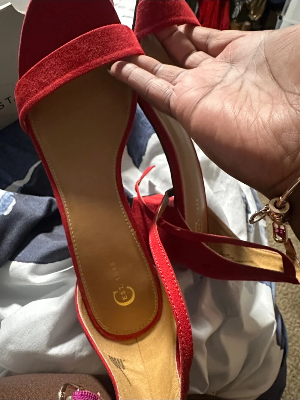 Red Low Block Heel Sandals for Women